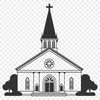 Baptist Church Illustration Baptist church exterior with steeple and congregation entrance, suitable for vector art design.
