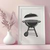 Summer BBQ Essentials Vector A vector illustration of a traditional outdoor BBQ setup with cooking utensils and food.
