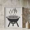 SVG Barbecue Graphics Set A stylized illustration of a backyard barbecue grill with utensils and food.