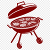 BBQ Grill Vector Graphic A stylized illustration of a barbecue grill with food on the coals.