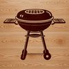 Barbecue Grill Clip Art Design A digital illustration of a barbecue grill with various food items and utensils nearby.