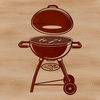 Backyard BBQ Essentials Illustration A detailed illustration of a backyard BBQ setup with grill, utensils, and food, designed as vector art.
