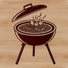 A digital illustration of a backyard BBQ setup featuring a grill and surrounding elements.