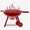 Summer Grilling Essentials Vector Illustration A digital illustration of a barbecue grill with various cooking utensils and ingredients.