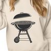 Outdoor Grill Setup Graphic Design A graphic illustration of a backyard BBQ setup with a grill and outdoor furniture.