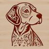 A detailed illustration of a beagle's head, showcasing its facial features.