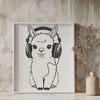 Cute Alpaca Illustration with Headphones An illustration of a friendly alpaca wearing headphones, suitable for vector art designs.