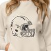 An illustration of a football helmet and pigskin from the sport of American Football.