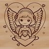 Stylized Angel Icon with Heart Center A stylized angel icon with a heart at its center, suitable for vector graphics and digital design projects.