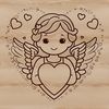 An illustration of a majestic angel with outstretched wings and a symbol of love on its chest.