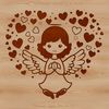Stylized Angel Silhouette with Heart A stylized illustration of a winged angel with a loving heart symbol in the foreground.