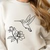 Vibrant Bird in Bloom Colorful hummingbird perched on a floral stem, vector illustration.