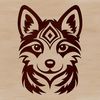 An ornate illustration of a husky dog's head.