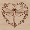A vector graphic of a dragonfly featuring intricate design elements and heart motifs.