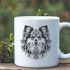 A portrait of a Shetland sheepdog with intricate features.
