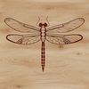An ornamental dragonfly design featuring intricate details and bold lines.