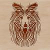 A close-up illustration of a Shetland sheepdog's head.