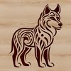 A Siberian Husky dog standing in an ornate design.