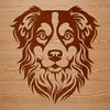 Loyal Australian Shepherd Dog Breed Illustration An illustration of a loyal Australian Shepherd dog breed with a focused expression.
