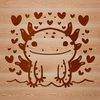 A digital illustration of a salamander with love hearts surrounding it, suitable for vector design.
