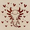 A detailed illustration of an axolotl salamander with heart symbols incorporated into its design.