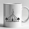 Classic Baptist Church SVG Icon An SVG representation of a classic church exterior in a stylized, geometric shape.