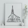 Baptist Church SVG Icon A simple outline illustration of a Baptist church building with a steeply pitched roof and Gothic-inspired architecture.