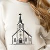 Traditional Baptist Church Design SVG Illustration A detailed outline illustration of a Baptist church building with traditional architectural features.