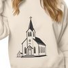 Beautiful Church Building Silhouette SVG illustration of a traditional Baptist church building with a steepled roof and pointed arches.