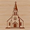 A simple vector illustration of a modern Baptist church building with clean lines and architectural details.