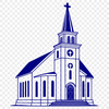 Baptismal House Illustration A stylized illustration of a traditional Baptist church building with a steeple and columns.