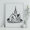 Simple Vector Church Design with Steeple A simple vector illustration of a traditional Baptist church building with a steeple and Gothic-style architecture.