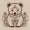 Detailed Wildlife Vector Art A stylized illustration of a bear sitting on its hind legs, with intricate details and ornaments.