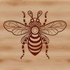 An illustrated bee with a yellow and black striped body.