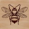 A detailed illustration of a honeybee in mid-flight.
