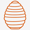 A stylized illustration of a beehive with bees flying around it.