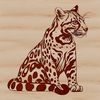 Furry Forest Friend SVG A close-up illustration of a wild ocelot sitting in a naturalistic environment.