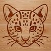 A close-up illustration of a wild ocelot's face with distinctive markings and features.