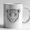Wild Cat Face Illustration A detailed illustration of a jaguar's head, featuring sharp teeth and piercing eyes.