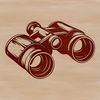 Binoculars Close-up Illustration Close-up of a pair of binoculars with lenses and body, suitable for outdoor activities like camping.