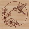 A colorful hummingbird perched on a floral branch, rendered as a vector graphic.
