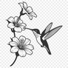Flying Floral Friend Vector illustration of a hummingbird in flight amidst a floral arrangement.