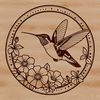 Flying Hummingbird in Blooming Garden A vector design featuring a hummingbird in flight amidst lush greenery.