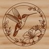Delicate Floral Bird Design A stylized illustration of a hummingbird perched on a floral branch, depicted in vector graphics.
