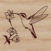 Garden Delight Bird Vector A vector graphic design of a hummingbird in flight above a garden setting with blooming flowers.