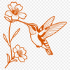 Floral Perch Bird Artwork A colorful illustration of a hummingbird perched on a floral arrangement.