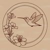 Floral Bird Silhouette Design A detailed illustration of a hummingbird perched on a flower, suitable for graphic design and digital art.