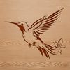A colorful illustration of a hummingbird in flight over a floral background.