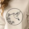Beautiful Bird Clip Art in SVG Format Illustration of a hummingbird surrounded by flowers, rendered in a clean and simple style suitable for digital design.