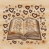 Book Icon with Love Hearts A stylized book icon with love hearts surrounding the cover, conveying a sense of education and learning.